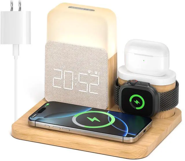 Main image of Alarm Clock Charging Station for Bedrooms, 7 in 1 Wireless Charging Station, Magnetic Charger with Night Light Bedside Clock for iPhone 16 15 14 13 12 Pro Max, Apple Watch, AirPods