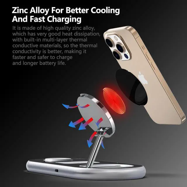 Alt view image 2 of 6 - 2025 Upgraded 3 in 1 Charging Station for Apple Devices, Fast Magnetic Mag-Safe Wireless Charger Stand for iPhone 16/15/14/13/12 Series & Apple Watch 1-10/Ultra & AirPods Pro (Silver)