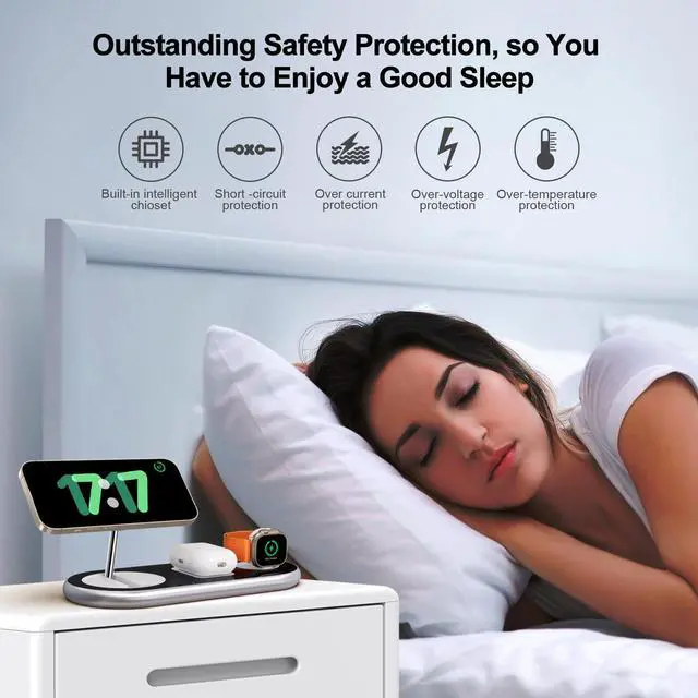 Alt view image 6 of 6 - 2025 Upgraded 3 in 1 Charging Station for Apple Devices, Fast Magnetic Mag-Safe Wireless Charger Stand for iPhone 16/15/14/13/12 Series & Apple Watch 1-10/Ultra & AirPods Pro (Silver)