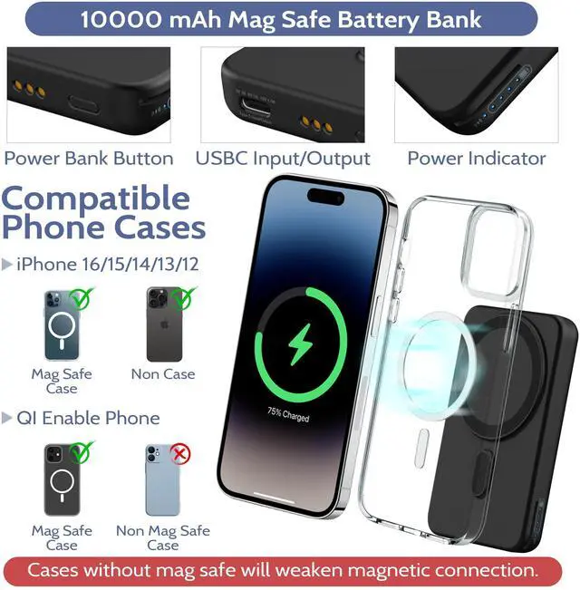 Alt view image 3 of 7 - 3-in-1 Wireless Charging Station: Portable 10000mAh Power Bank Charger Compatible for iPhone Air/17/16/15/14/13/12 Series and Apple Watch - Detachable Magnetic Charging Stand Black