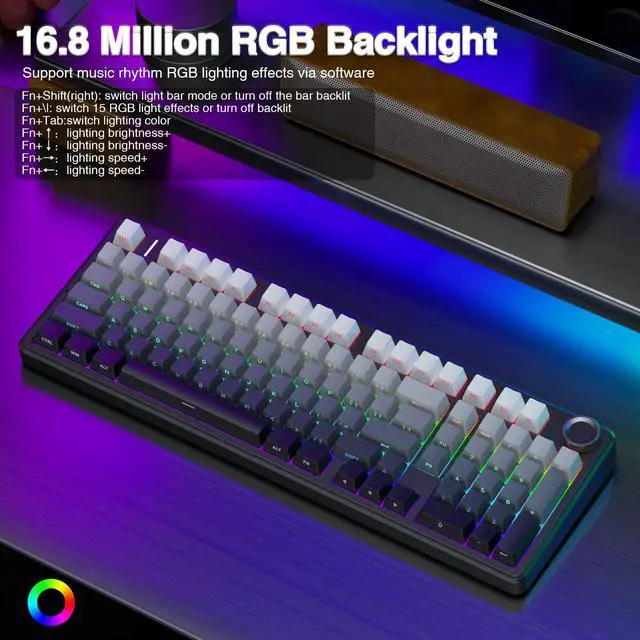 Alt view image 4 of 7 - F99 Pro Wireless Mechanical Keyboard with Knob,Gasket Structure,Tri-Mode BT5.0/USB-C/2.4GHz Hot Swappable Keyboard,Creamy Sound,RGB Backlit PBT Keycaps Computer Gaming Keyboards