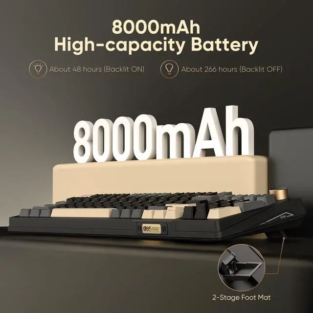 Alt view image 7 of 7 - RedThunder K95 Wireless Mechanical Keyboard, TFT Screen & Knob, Tri-Mode BT5.0/2.4GHz/USB-C Hot Swappable Custom, Pre-lubed Linear Pink Switches, Gasket Structure, RGB Gaming Keyboard, Black-Gold