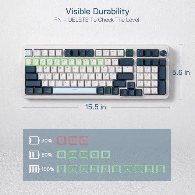 Alt view image 7 of 7 - K686 PRO 98 Keys Wireless Gasket RGB Gaming Keyboard, 3-Mode Win/Mac Mechanical Keyboard w/5-Layer Noise Dampening, Dedicated Knob Control & Hot-Swap in Linear Red Switch, Blue Himmel Color