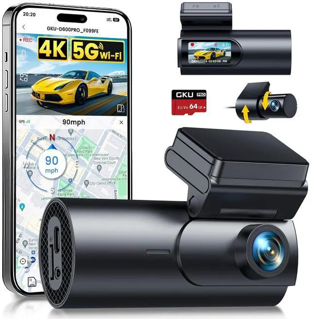 Main image of Dash Cam Front and Rear Camera,4K+1080P, 5.8GHz WiFi & GPS Dash Camera for Cars,with 64G SDcard,1.47" Display Dashcam, 24HParking Mode,App Control,Super Night Vision,WDR,Support Max 256GB