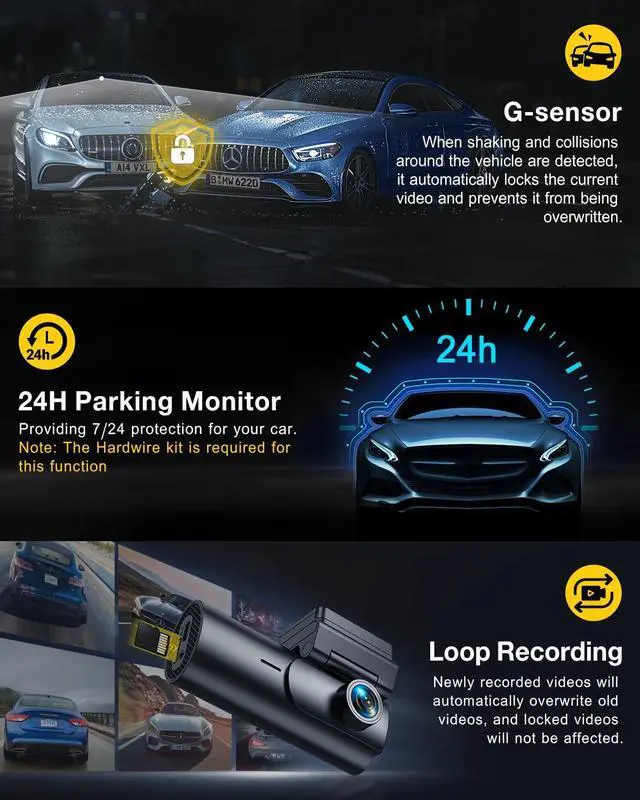 Alt view image 6 of 7 - Dash Cam Front and Rear Camera,4K+1080P, 5.8GHz WiFi & GPS Dash Camera for Cars,with 64G SDcard,1.47" Display Dashcam, 24HParking Mode,App Control,Super Night Vision,WDR,Support Max 256GB