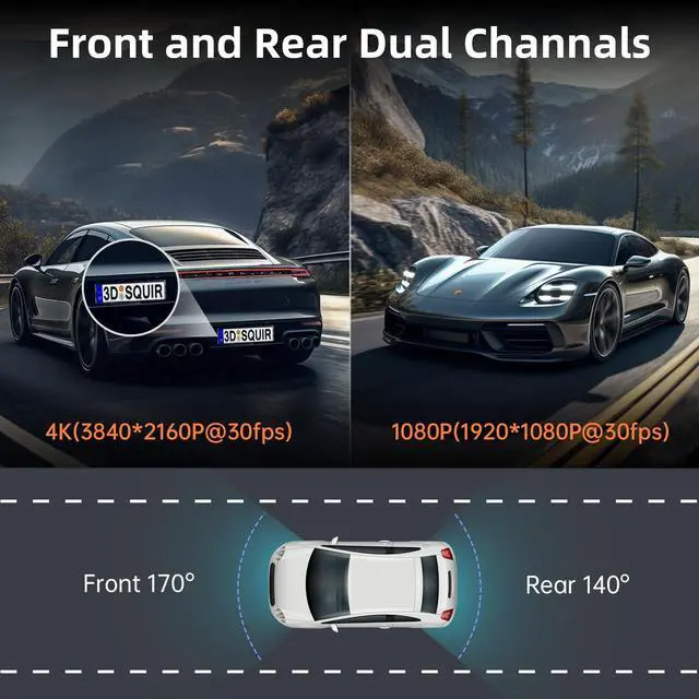 Alt view image 3 of 7 - Dash Cam Front and Rear,  4K+1080P Dual Dash Camera for Cars, Built-in WiFi GPS Dashboard Camera, 2.4" IPS Screen Dashcam, 170° Wide, Night Vision, WDR, G-Sensor, 32GB SD Card Included