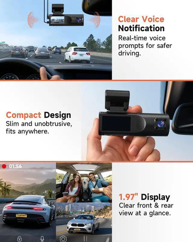 Alt view image 6 of 7 - Dash Cam Front and Rear, 2.5K+1080P+1080P 3 Channel Dash Cam with 64GB Card, Wi-Fi Dash Camera for Cars, G-Sensor, Night Vision, 24H Parking, Loop Recording Dashcam, 1.97IPS, Support 256GB