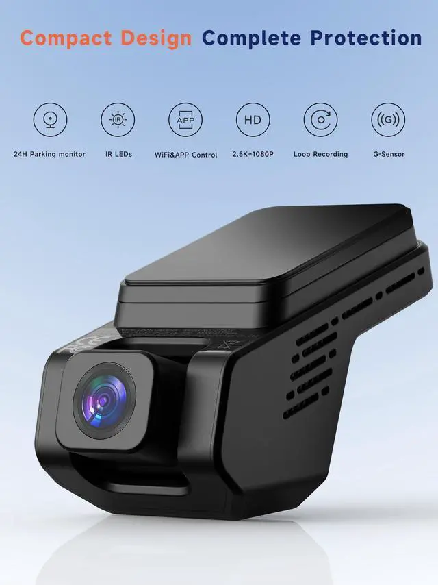 Alt view image 2 of 7 - Dash Cam Front and Inside, 2.5K+1080P Dual Camera for Cars, Hidden Car Camera Front and Interior with Super Night Vision, 4 IR LEDs, G-Sensor, 24H Parking Mode, Loop Recording, 32GB Card Included