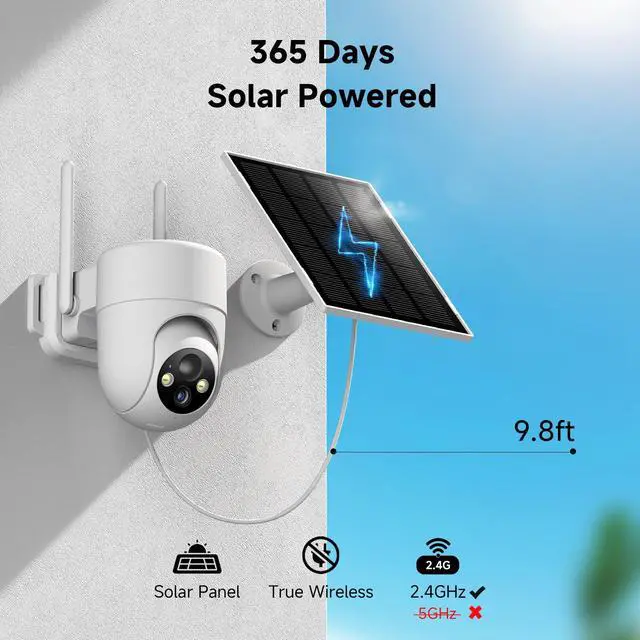 Alt view image 2 of 7 - 2K Solar Security Cameras Wireless Outdoor, 2PCS Outdoor Camera Wireless with 360° View, Cameras for Home Security with Color Night Vision/2-Way Audio, 2.4GHz Wi-Fi Only