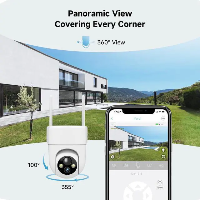 Alt view image 3 of 7 - 2K Solar Security Cameras Wireless Outdoor, 2PCS Outdoor Camera Wireless with 360° View, Cameras for Home Security with Color Night Vision/2-Way Audio, 2.4GHz Wi-Fi Only