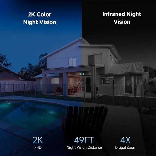Alt view image 4 of 7 - 2K Solar Security Cameras Wireless Outdoor, 2PCS Outdoor Camera Wireless with 360° View, Cameras for Home Security with Color Night Vision/2-Way Audio, 2.4GHz Wi-Fi Only