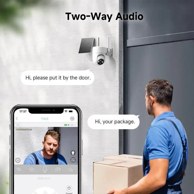 Alt view image 5 of 7 - 2K Solar Security Cameras Wireless Outdoor, 2PCS Outdoor Camera Wireless with 360° View, Cameras for Home Security with Color Night Vision/2-Way Audio, 2.4GHz Wi-Fi Only