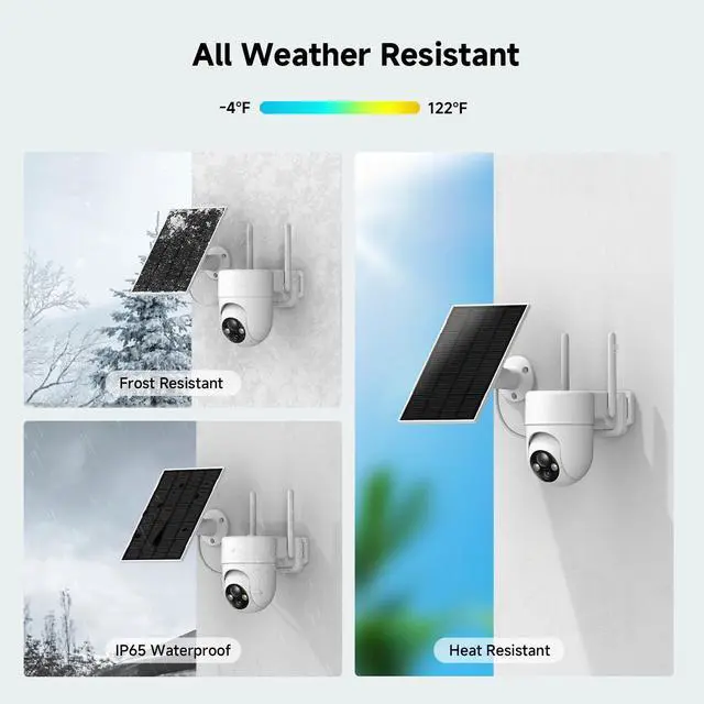 Alt view image 7 of 7 - 2K Solar Security Cameras Wireless Outdoor, 2PCS Outdoor Camera Wireless with 360° View, Cameras for Home Security with Color Night Vision/2-Way Audio, 2.4GHz Wi-Fi Only