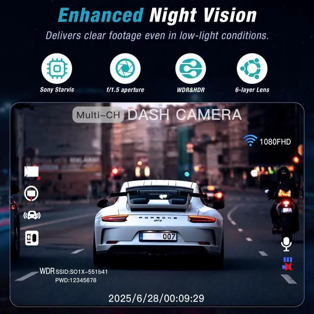 Alt view image 7 of 7 - 4 Channel 2.5K Dash Cam Front Rear Left Right, 170° Wide Angle Car Dash Camera with 5GHz WiFi & App Control, G-Sensor, Super Night Vision, 24H Parking Monitor, Loop Recording, 64GB SD Card Included
