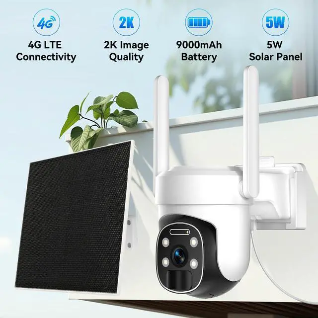 Alt view image 2 of 7 - 4G LTE Cellular Security Camera Outdoor, 2K No WiFi Solar Camera Outdoor Wireless Color Night Vision, Cellular Cameras for Security 360° Viewing, PIR Motion Sensor