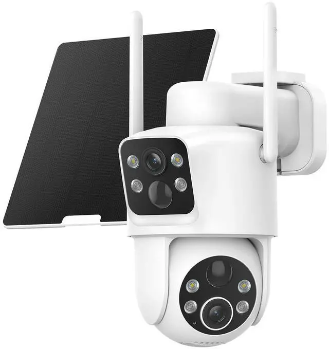 Main image of Dual Lens Solar Security Cameras Wireless Outdoor, 2K Full HD Video, 360° View Pan/Tilt Home Security Camera with Color Night Vision, Easy to Install, PIR Alarm, 2.4GHz WiFi