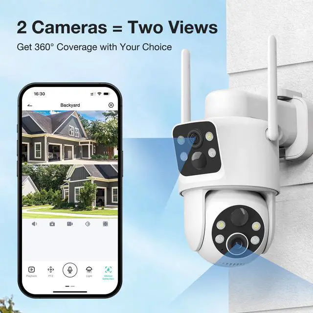 Alt view image 2 of 7 - Dual Lens Solar Security Cameras Wireless Outdoor, 2K Full HD Video, 360° View Pan/Tilt Home Security Camera with Color Night Vision, Easy to Install, PIR Alarm, 2.4GHz WiFi