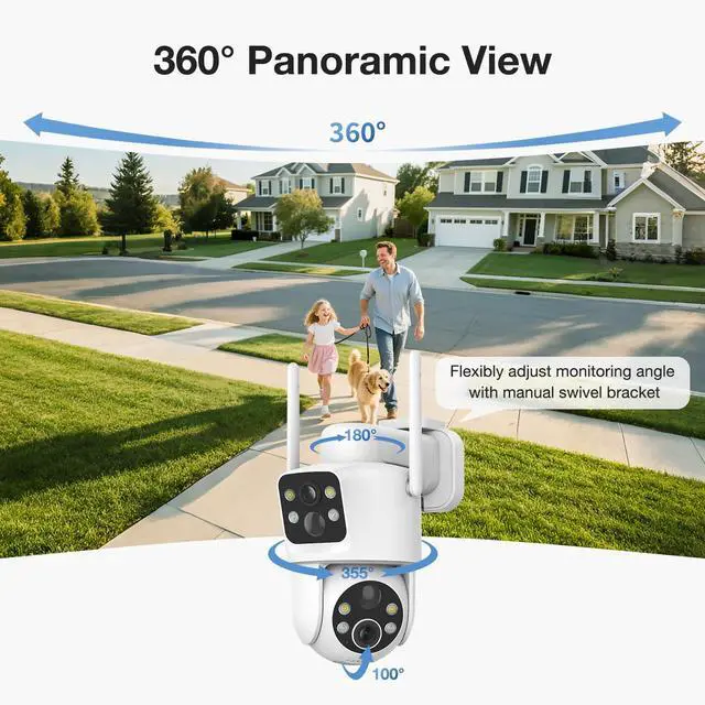 Alt view image 4 of 7 - Dual Lens Solar Security Cameras Wireless Outdoor, 2K Full HD Video, 360° View Pan/Tilt Home Security Camera with Color Night Vision, Easy to Install, PIR Alarm, 2.4GHz WiFi
