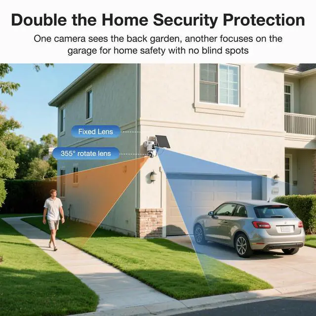 Alt view image 3 of 7 - Dual Lens Solar Security Cameras Wireless Outdoor, 2K Full HD Video, 360° View Pan/Tilt Home Security Camera with Color Night Vision, Easy to Install, PIR Alarm, 2.4GHz WiFi