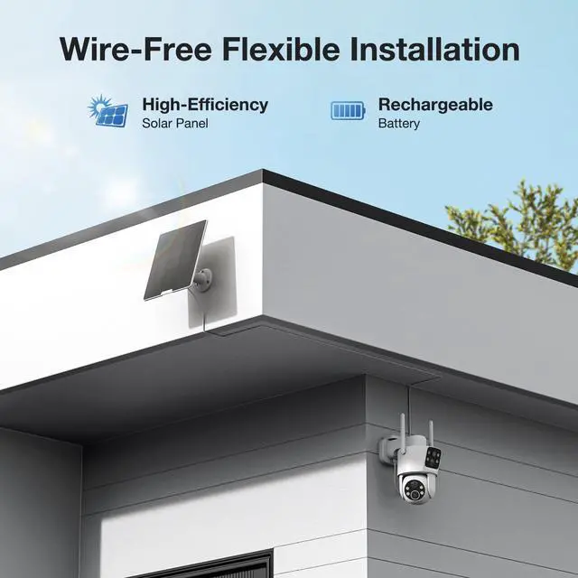Alt view image 6 of 7 - Dual Lens Solar Security Cameras Wireless Outdoor, 2K Full HD Video, 360° View Pan/Tilt Home Security Camera with Color Night Vision, Easy to Install, PIR Alarm, 2.4GHz WiFi