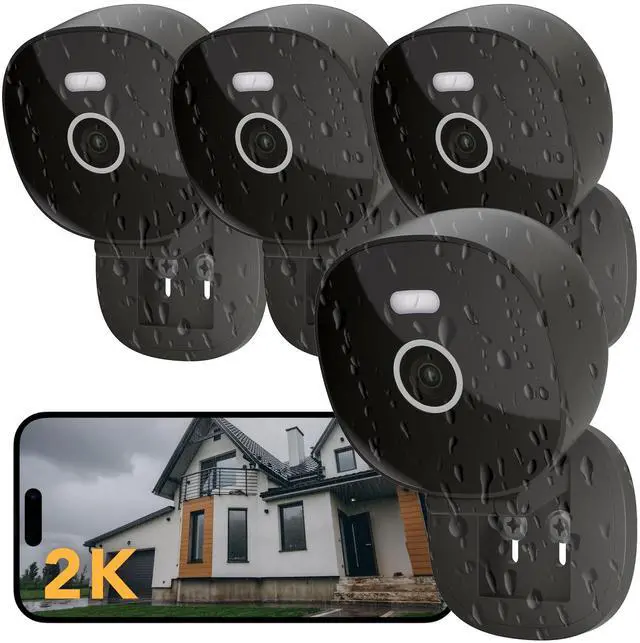 Main image of 2K Security Camera, Outdoor/Indoor for Home, Pet, Baby, Nanny, IP65 Wterproof Color Night Vision, White Light & Siren, Recording, Motion Detection, Compatible with Alexa,Black-4P