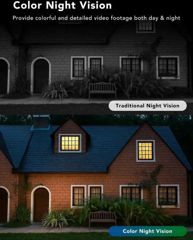 Alt view image 5 of 6 - 2K Security Camera, Outdoor/Indoor for Home, Pet, Baby, Nanny, IP65 Wterproof Color Night Vision, White Light & Siren, Recording, Motion Detection, Compatible with Alexa,Black-4P