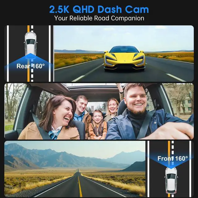 Alt view image 2 of 7 - Dash Cam Front and Rear, 2.5K /1080P QHD Dual Dash Camera for Cars, Super Night Vision Dashcam, Loop Recording, 3.39 IPS, 64GB Card Included, 160° Wide Angle, Parking Mode - Black Pro