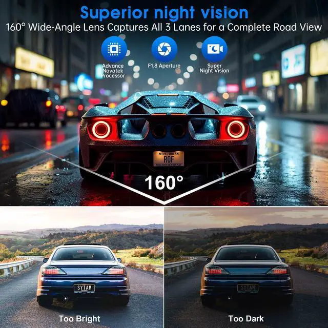 Alt view image 3 of 7 - Dash Cam Front and Rear, 2.5K /1080P QHD Dual Dash Camera for Cars, Super Night Vision Dashcam, Loop Recording, 3.39 IPS, 64GB Card Included, 160° Wide Angle, Parking Mode - Black Pro