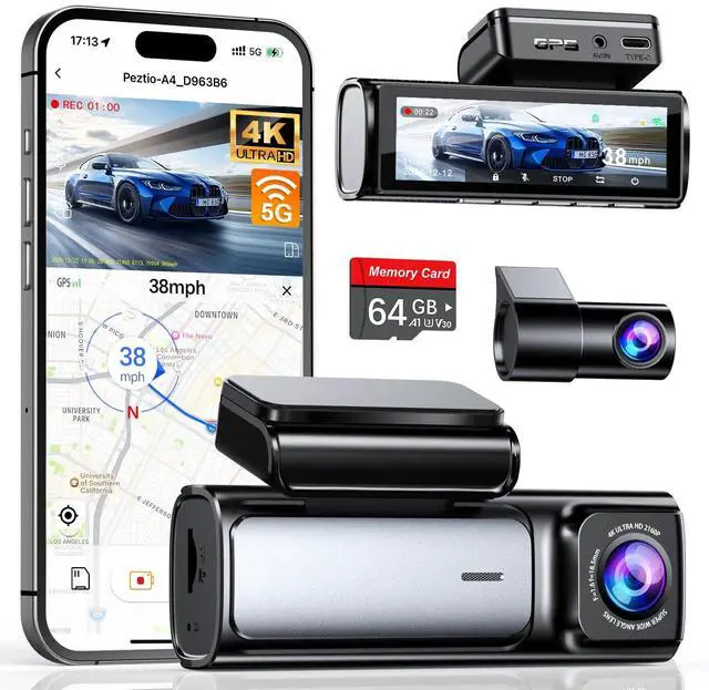 Main image of 4K Dash Cam Front and Rear, Built-in 5G WiFi GPS, 64GB Card Included, 3.59'' IPS Screen Dash Camera for Cars, Dual Dashcam with G-Sensor, Loop Recording, WDR, Night Vision, 24H Parking Monitor