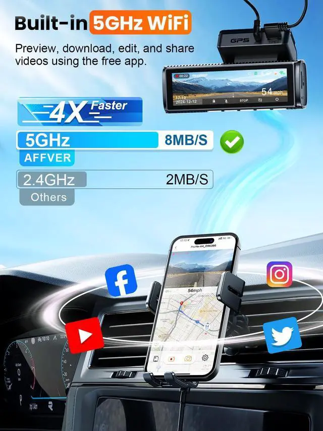 Alt view image 4 of 7 - 4K Dash Cam Front and Rear, Built-in 5G WiFi GPS, 64GB Card Included, 3.59'' IPS Screen Dash Camera for Cars, Dual Dashcam with G-Sensor, Loop Recording, WDR, Night Vision, 24H Parking Monitor