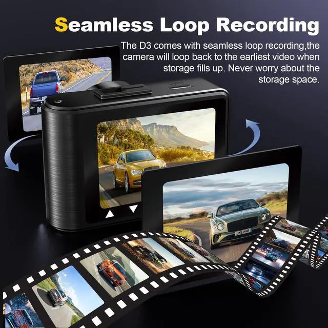 Alt view image 4 of 7 - Dash Camera, 4K/1080p Dash Camera Front and Rear, Built-in 5GWiFi, Dash Cam with 64GB SD Card, Full HD 2.0 IPS Screen, for App Control, G-Sensor, Loop Recording, and Parking Mode