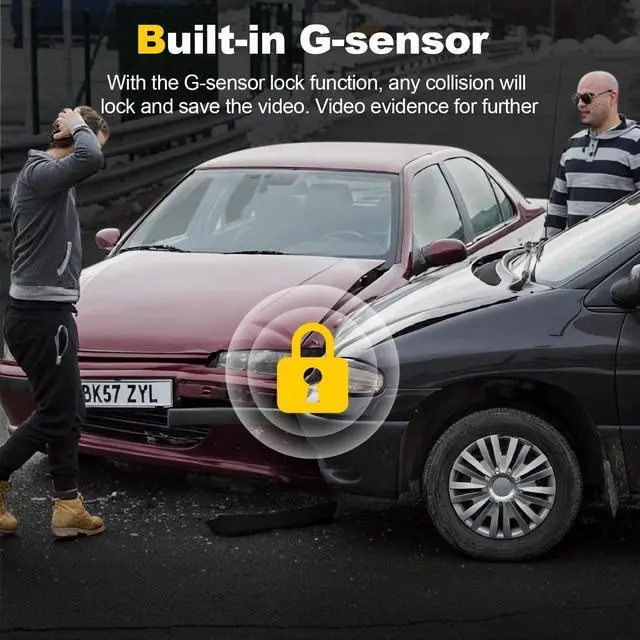 Alt view image 6 of 7 - Dash Camera, 4K/1080p Dash Camera Front and Rear, Built-in 5GWiFi, Dash Cam with 64GB SD Card, Full HD 2.0 IPS Screen, for App Control, G-Sensor, Loop Recording, and Parking Mode