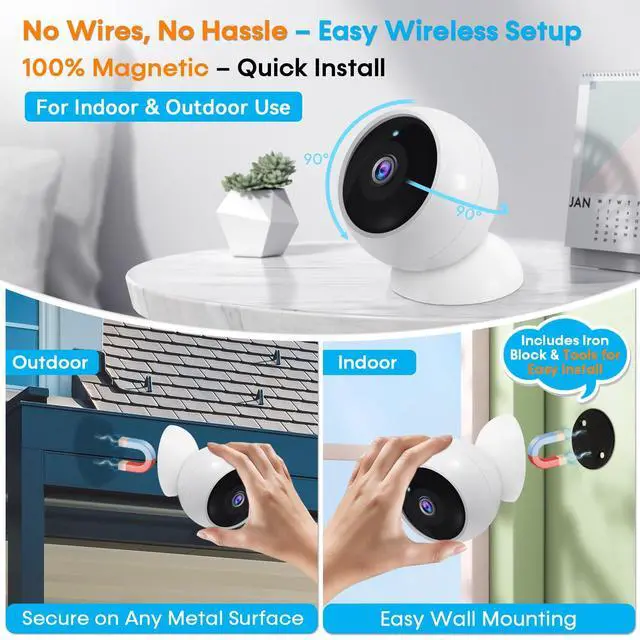 Alt view image 2 of 7 - Security Cameras Wireless Outdoor: Magnetic 2-Pack Install-Free Indoor Smart 2K WiFi - Long Battery Life Powered Wireless Cameras for Home Security with AI Motion Detection