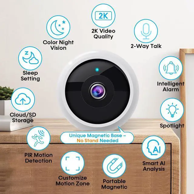 Alt view image 3 of 7 - Security Cameras Wireless Outdoor: Magnetic 2-Pack Install-Free Indoor Smart 2K WiFi - Long Battery Life Powered Wireless Cameras for Home Security with AI Motion Detection