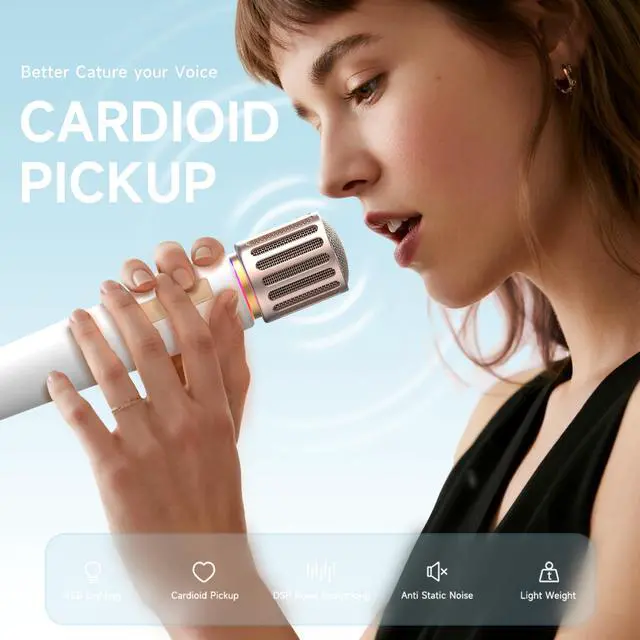 Alt view image 4 of 7 - Wireless Microphones, Microphone with One-to-One Chip Connection, Controllable LED Lights, 40H Duration, 200FT Range Free Sing, Volume Control Microphone for Singing, Speech, Home Party, Youtube