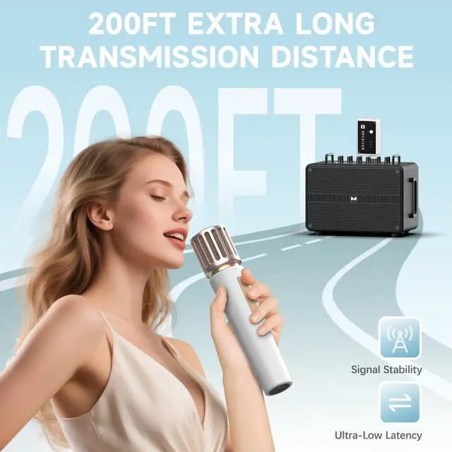 Alt view image 5 of 7 - Wireless Microphones, Microphone with One-to-One Chip Connection, Controllable LED Lights, 40H Duration, 200FT Range Free Sing, Volume Control Microphone for Singing, Speech, Home Party, Youtube