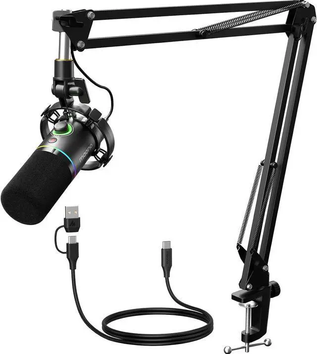 Main image of XLR/USB Dynamic Microphone Kit, RGB Podcast Mic with Software, Mute, Gain Knob, Volume Control, Boom Arm for Streaming, Gaming, Voice-Over, Recording-PD200XS Black