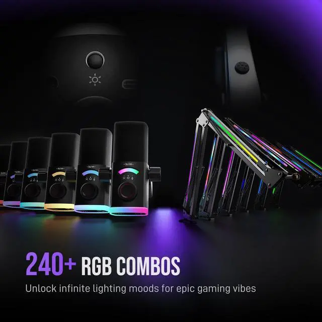 Alt view image 4 of 7 - Gaming Microphone Kit, XLR/USB Dynamic PC Microphone with Boom Arm for Podcast Recording, RGB Streaming Mic Set, Tap-to-Mute, Mix Control, Headphone Jack-AmpliGame AM8PROT