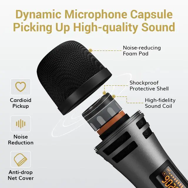 Alt view image 6 of 7 - Wireless Microphones, 4 UHF Karaoke Microphone System, Microfonos Inalambricos with Rechargeable Receiver, Cordless Dynamic Mics Set for Singing, Wedding, Party, 60 m/200ft TW361, 4 Mics Grey