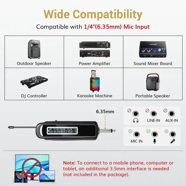 Alt view image 7 of 7 - Wireless Microphones, 4 UHF Karaoke Microphone System, Microfonos Inalambricos with Rechargeable Receiver, Cordless Dynamic Mics Set for Singing, Wedding, Party, 60 m/200ft TW361, 4 Mics Grey