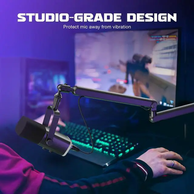 Alt view image 3 of 7 - Microphone Boom Arm, Low Profile Adjustable Stick Microphone Arm Stand with Desk Mount Clamp, Screw Adapter, Cable Management, for Podcast Streaming Gaming Studio-BM88