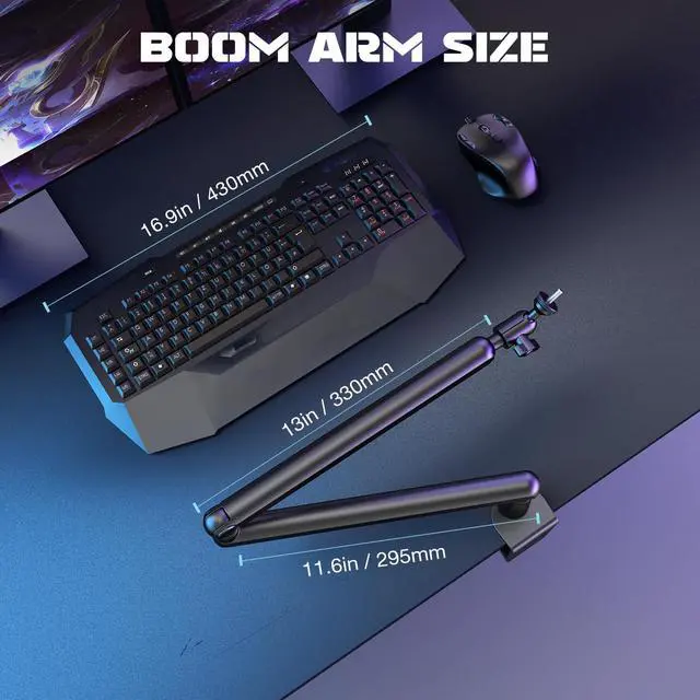 Alt view image 7 of 7 - Microphone Boom Arm, Low Profile Adjustable Stick Microphone Arm Stand with Desk Mount Clamp, Screw Adapter, Cable Management, for Podcast Streaming Gaming Studio-BM88