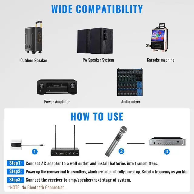 Alt view image 6 of 7 - Wireless Microphone System, Metal Wireless Mic Set, Handheld Cordless Dynamic Microphones for Singing, Karaoke, Church, 2x30 UHF Tunable Frequencies,200 ft Range (PTU-52-2H)