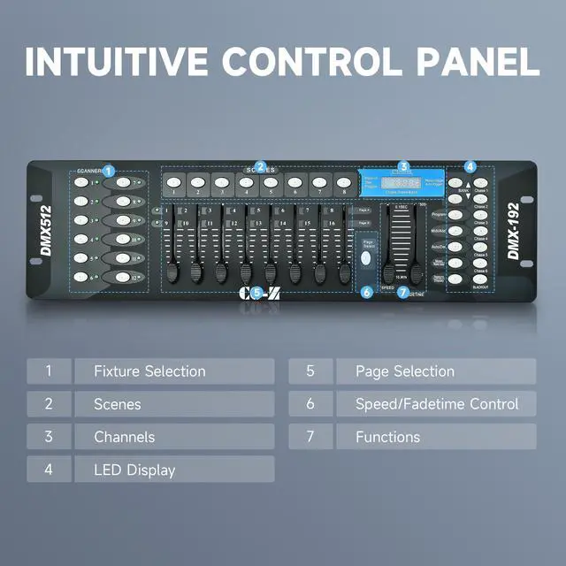 Alt view image 3 of 7 - 192 DMX 512 Stage DJ Light Controller Lighting Mixer Board Console for Light Shows, Party Disco Pub Night Club DJs KTV Bars and Moving Heads