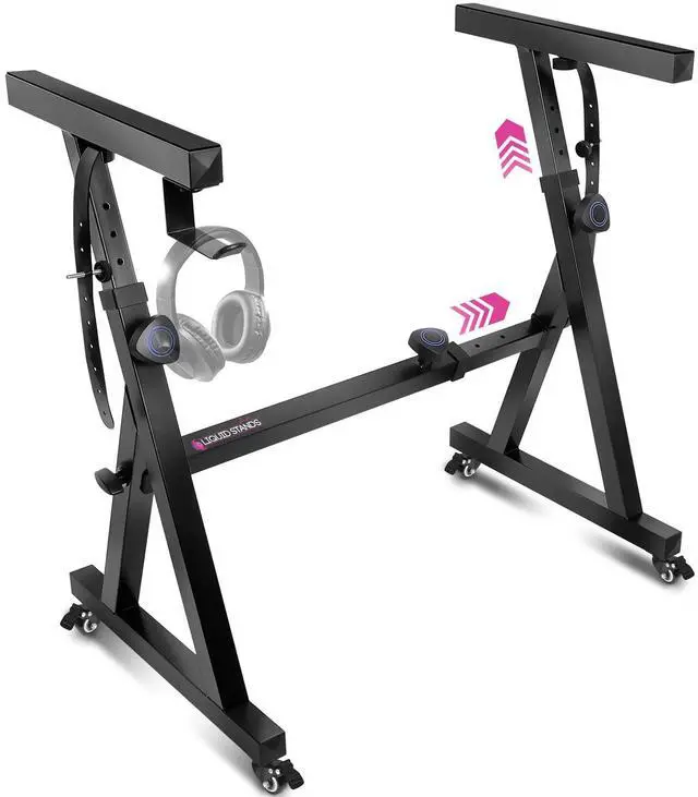 Main image of Keyboard Stand w/ Wheels - Black Z Style Adjustable & Portable Professional Heavy Duty Digital Piano Stand - Fits 54-88 Key Electric Pianos - Sturdy Rolling Musical Keyboard Stand