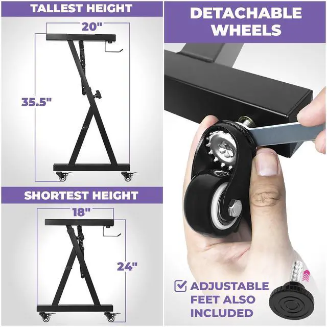 Alt view image 3 of 6 - Keyboard Stand w/ Wheels - Black Z Style Adjustable & Portable Professional Heavy Duty Digital Piano Stand - Fits 54-88 Key Electric Pianos - Sturdy Rolling Musical Keyboard Stand