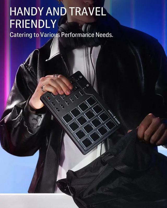 Alt view image 4 of 7 - MIDI Pad Beat Maker Machine Professional, Drum Machine with 16 Beat Pads, 2 Assignable Fader & Knobs and Music Production Software, USB MIDI Controller with 40 Courses, STARRYPAD