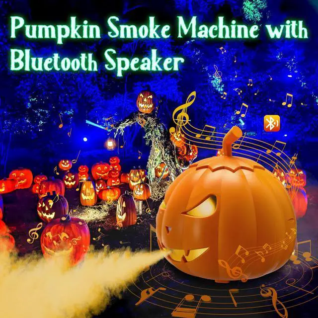 Alt view image 2 of 7 - 800W Pumpkin Fog Machine with Bluetooth Speaker, Smoke Machine Fogger with 12 Colors LED Lights, Fog Maker with Remote and Refill Indicator for Halloween Decor Haunted House DJ Party Stage