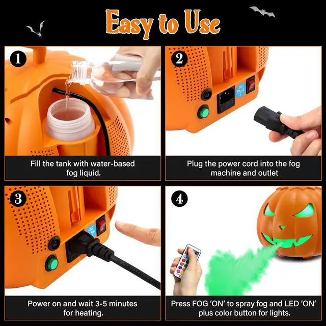 Alt view image 4 of 7 - 800W Pumpkin Fog Machine with Bluetooth Speaker, Smoke Machine Fogger with 12 Colors LED Lights, Fog Maker with Remote and Refill Indicator for Halloween Decor Haunted House DJ Party Stage