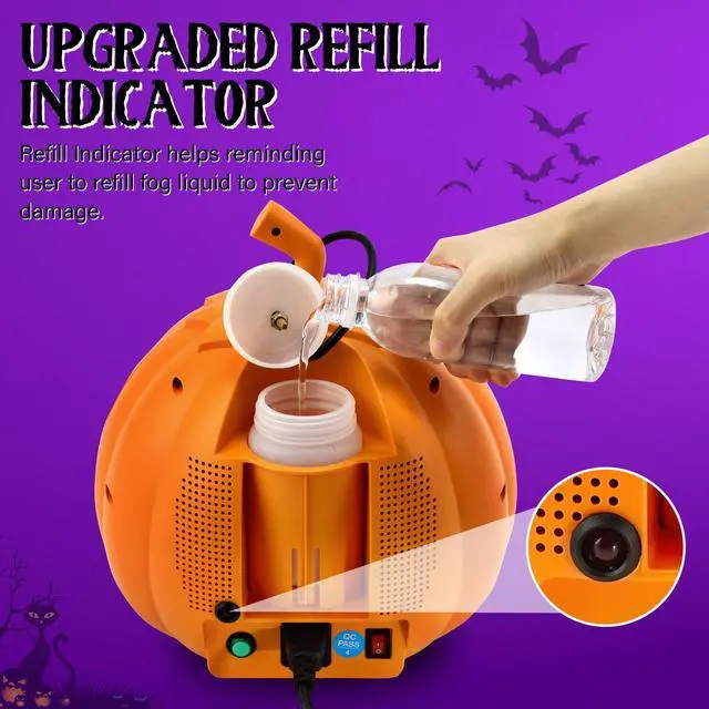 Alt view image 5 of 7 - 800W Pumpkin Fog Machine with Bluetooth Speaker, Smoke Machine Fogger with 12 Colors LED Lights, Fog Maker with Remote and Refill Indicator for Halloween Decor Haunted House DJ Party Stage